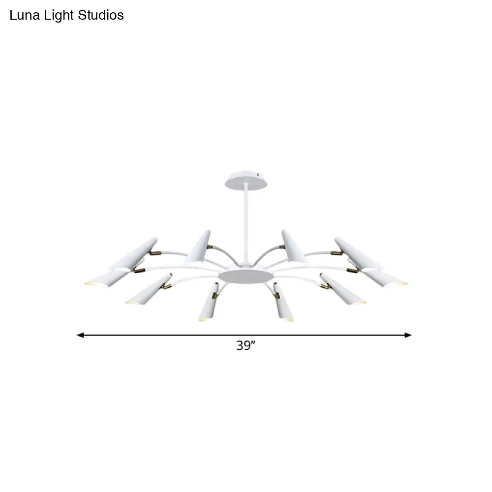 10-Head Metallic Chandelier Ceiling Lamp: Contemporary Black/White Light