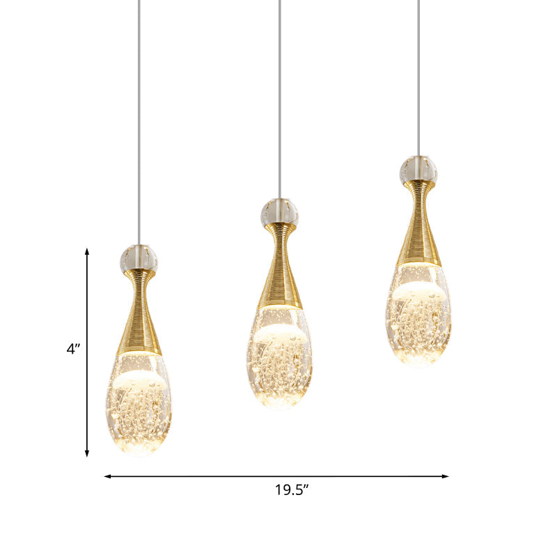 Chrome Teardrop Crystal Pendant Light - 3 Bulb Modernist Ceiling Fixture For Dining Room