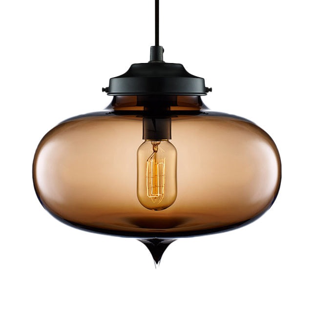 Contemporary Teardrop Glass Pendant Light - 1-Light Hanging Ceiling Fixture (Red/Brown/Blue) Brown