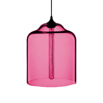 Contemporary Glass Jug Suspension Light - 1 Red/Brown/Blue Hanging Ceiling Lamp Rose Red