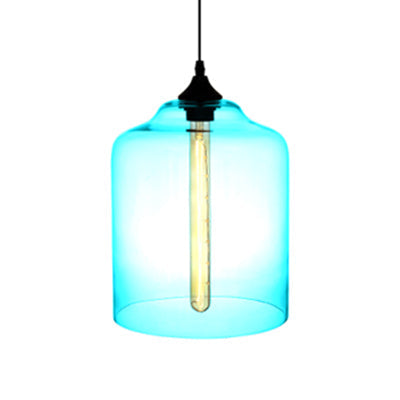 Contemporary Glass Jug Suspension Light - 1 Red/Brown/Blue Hanging Ceiling Lamp Sky Blue