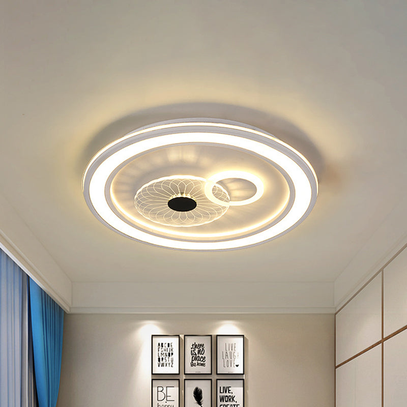 Contemporary White Led Flushmount For Bedroom With Acrylic Shade