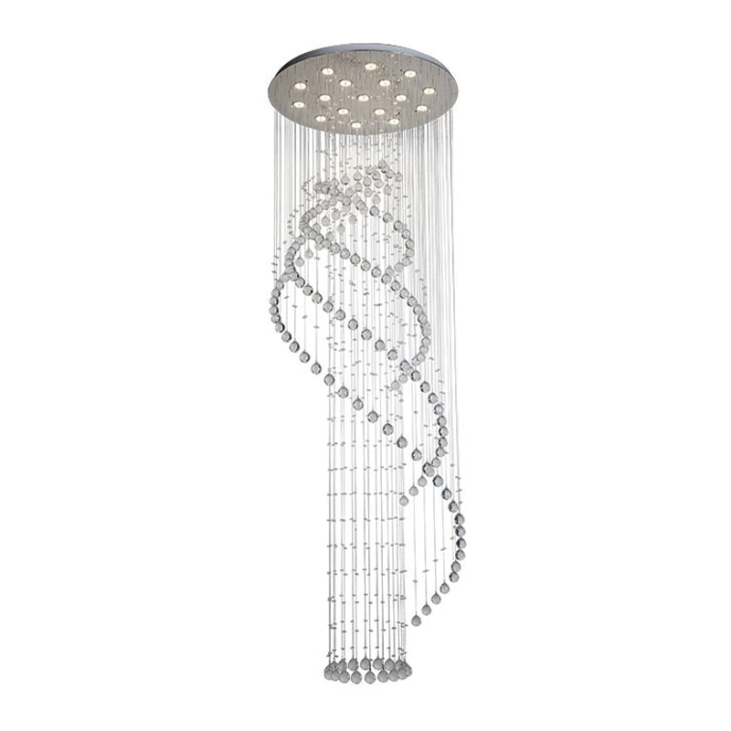 Spiral Crystal Cascading Pendant Light - Modern Led Chrome Lobby Ceiling Fixture