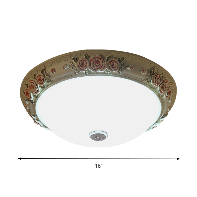 Floral Accent Led Vintage Flush-Mount Ceiling Light Fixture - White Glass 12/16/19.5 Wide
