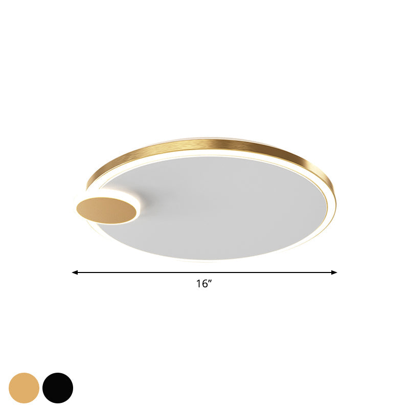 Round Metal Flush Lamp With Led In Black/Gold Finish | Warm/White Light 16/19.5 Diameter