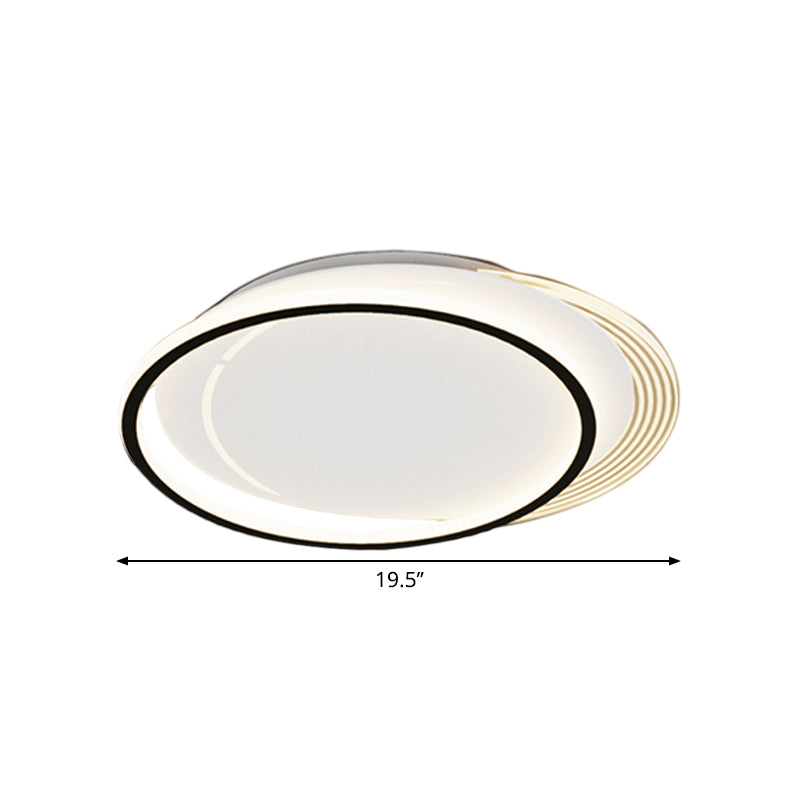 Metallic Circle Flush Mount Led Ceiling Light In Black-White For Bedroom