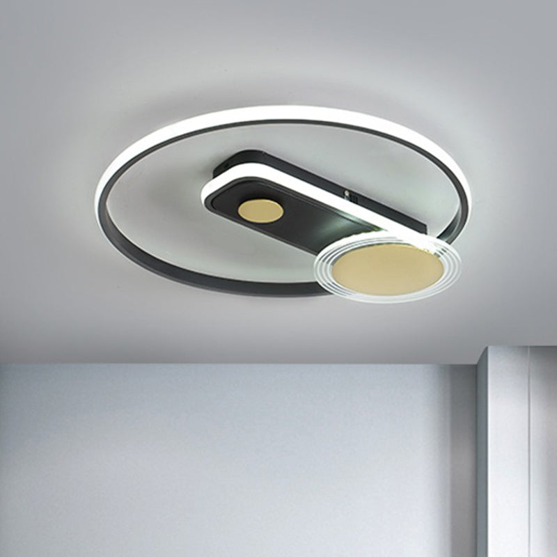 Minimal Black/Gold Metallic Hoop Led Flush Mount Light 16/19.5 Wide