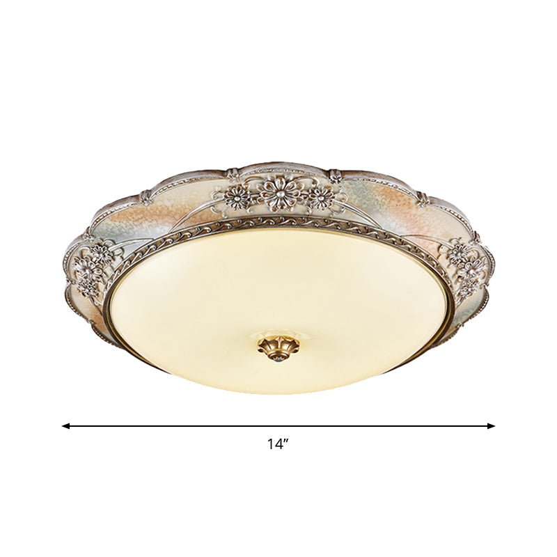 Traditional Silver Scalloped Led Flush Mount Ceiling Light With Frosted White Glass - 14/19.5 Wide