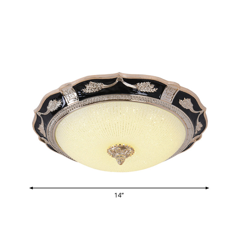 14/16/19.5 Retro Bowl Led Flush Light In Black With Cream Glass Ideal For Hotel Ceilings
