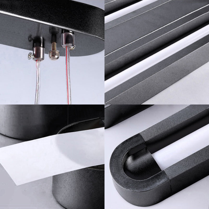 Contemporary Elongated Oval Metal Pendant Light - Led Black Hanging Ceiling In White/Warm/Natural
