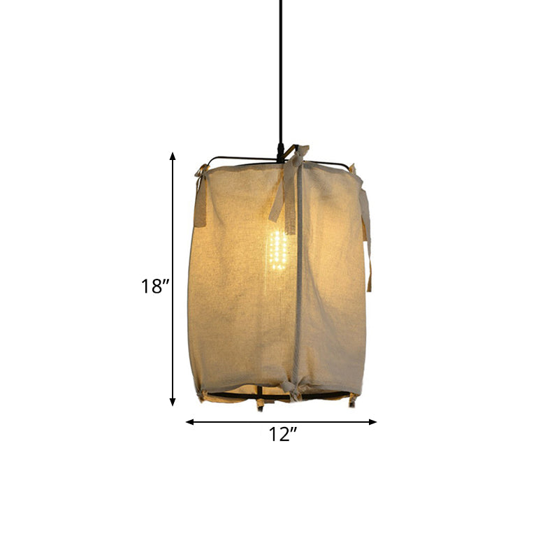 Modern Fabric Shade Lantern Pendant Lighting - 12/14/16 Wide 1-Light White Hanging Lamp For