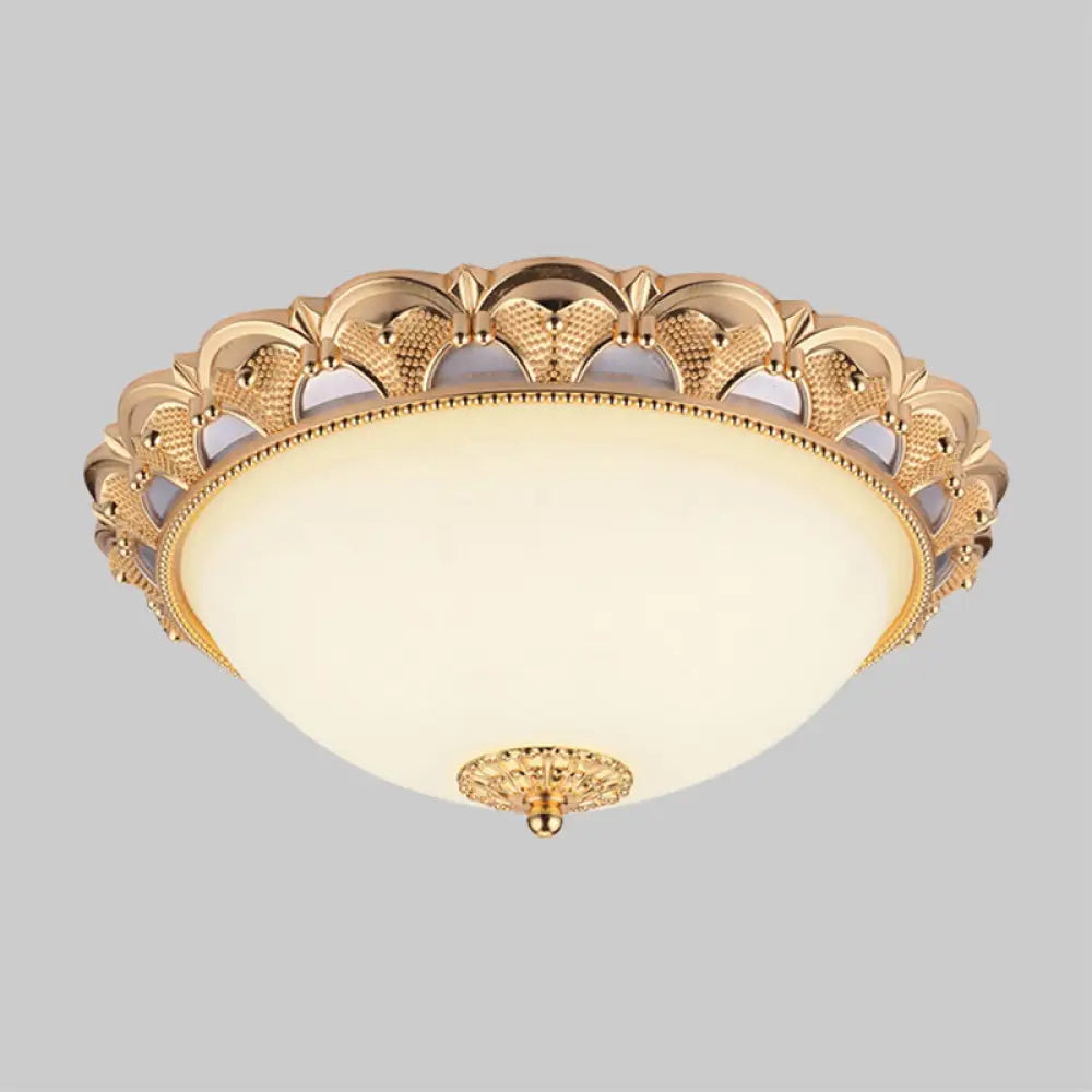 14/16 W Led Flushmount Classic Style Gold Ceiling Light Fixture With Opaline Glass Cloche