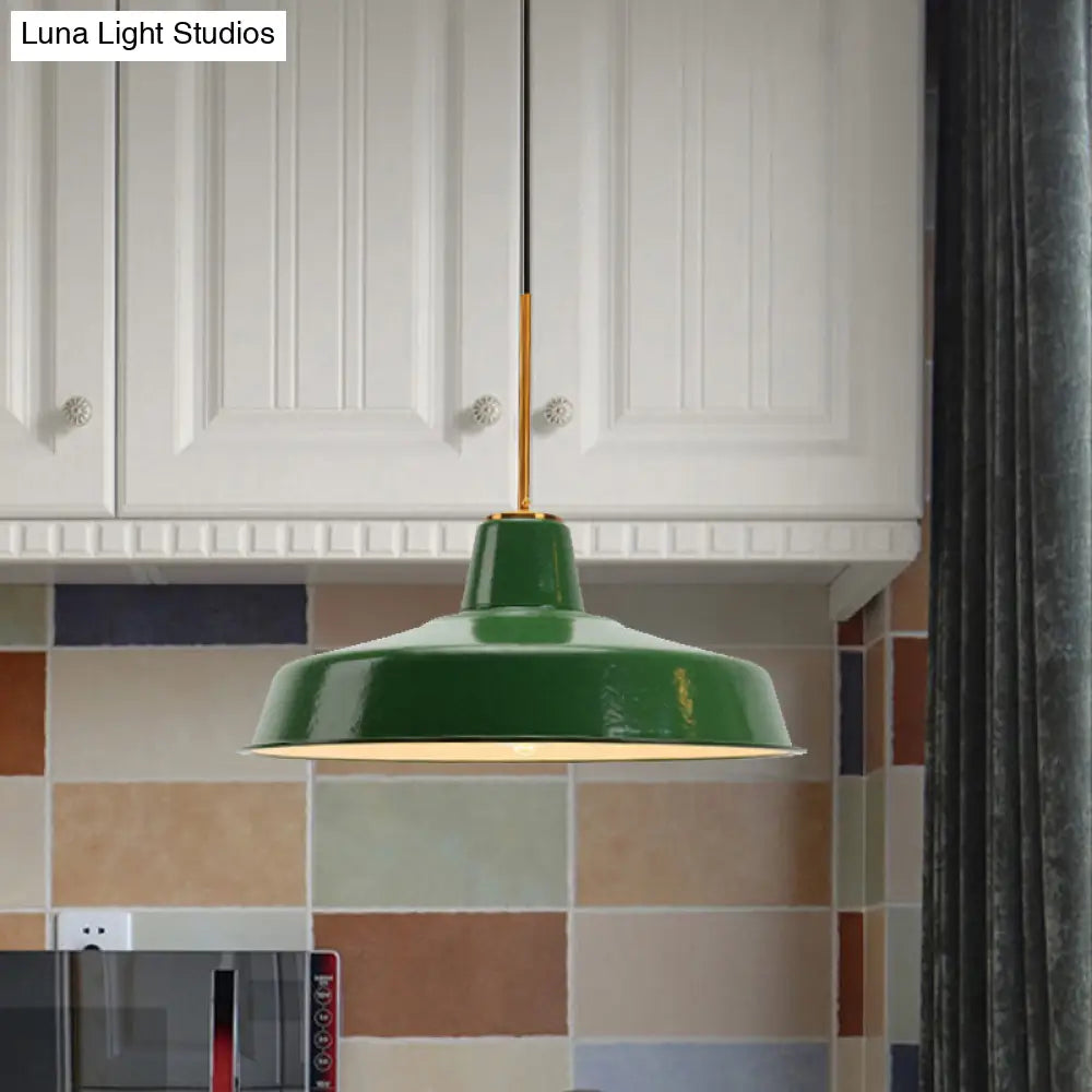 14.5’/16’ Wide Cone Pendant Light - Loft Metal 1-Light Ceiling Fixture In Polished Green