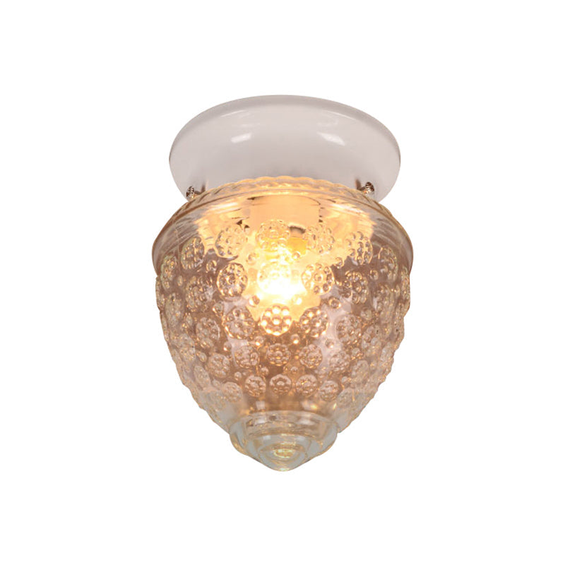 Modern Acorn Shape Flush Mount Clear Glass Light Fixture With 1 White/Black