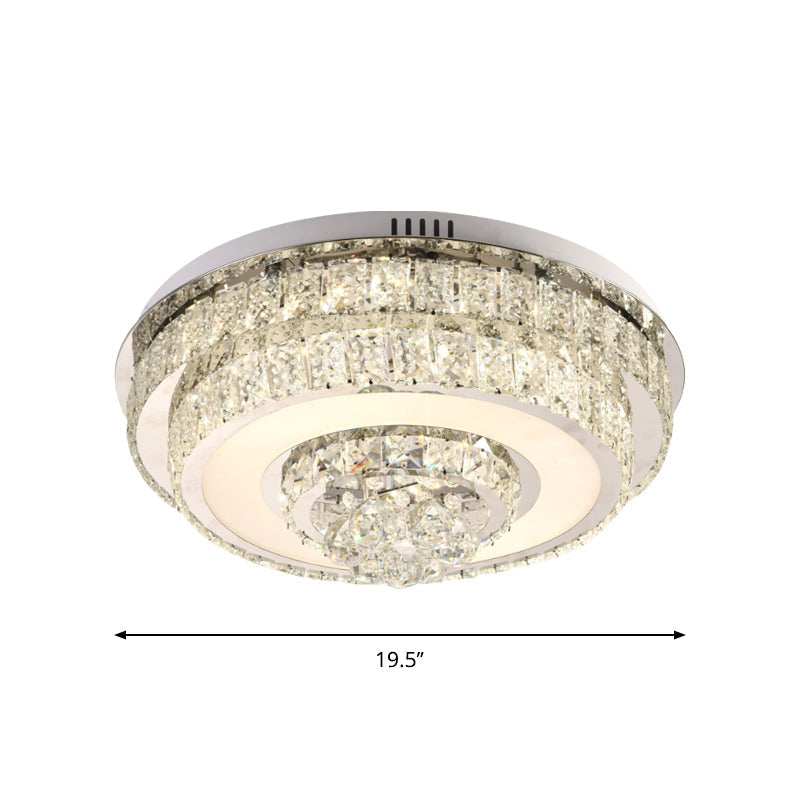 Contemporary Crystal Led Flush Mount Ceiling Light With Clear Drops For Bedroom