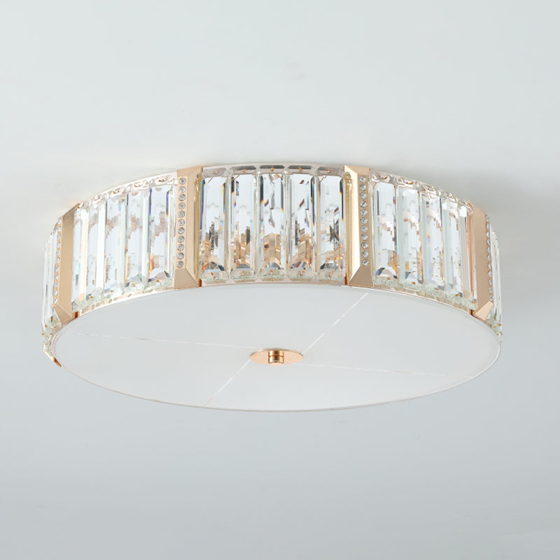 Contemporary Drum Crystal Flush Mount Lamp - 6/8 Bulbs Clear Rectangular-Cut Crystals 19.5/23.5 Wide