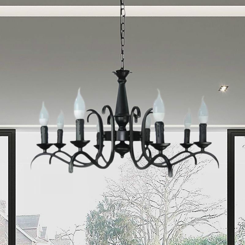 Vintage Style Black Metallic Hanging Lamp - Flameless Candle Chandelier Lighting 3/5 Heads Ideal For