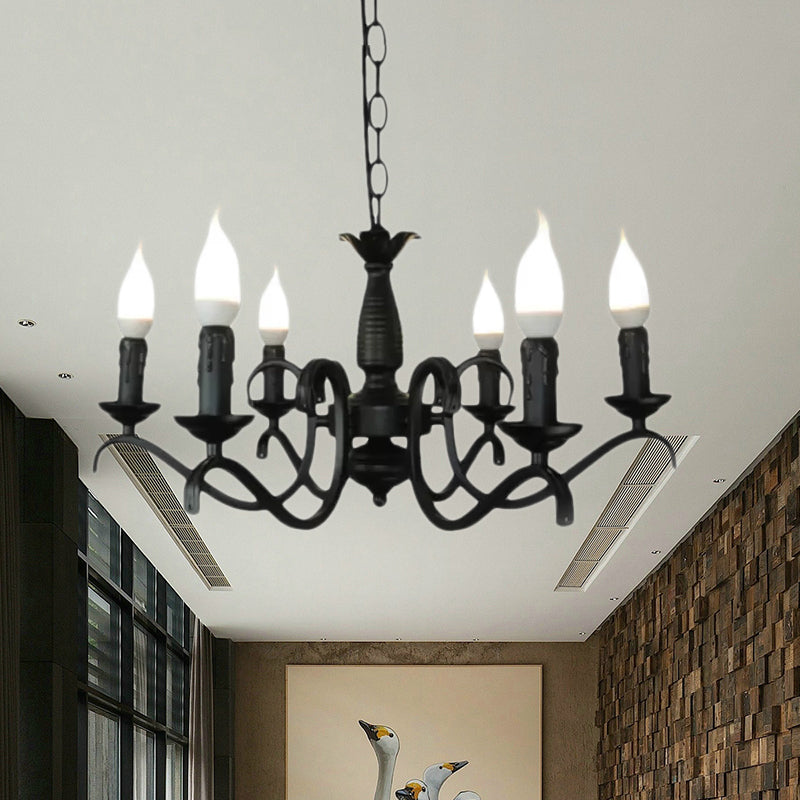 Vintage Style Black Metallic Hanging Lamp - Flameless Candle Chandelier Lighting 3/5 Heads Ideal For