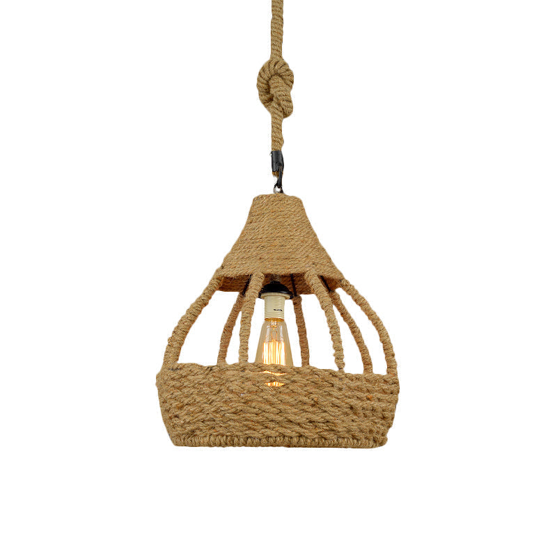 Rustic Brown Rope Dome Pendant Light For Country Balcony Suspension