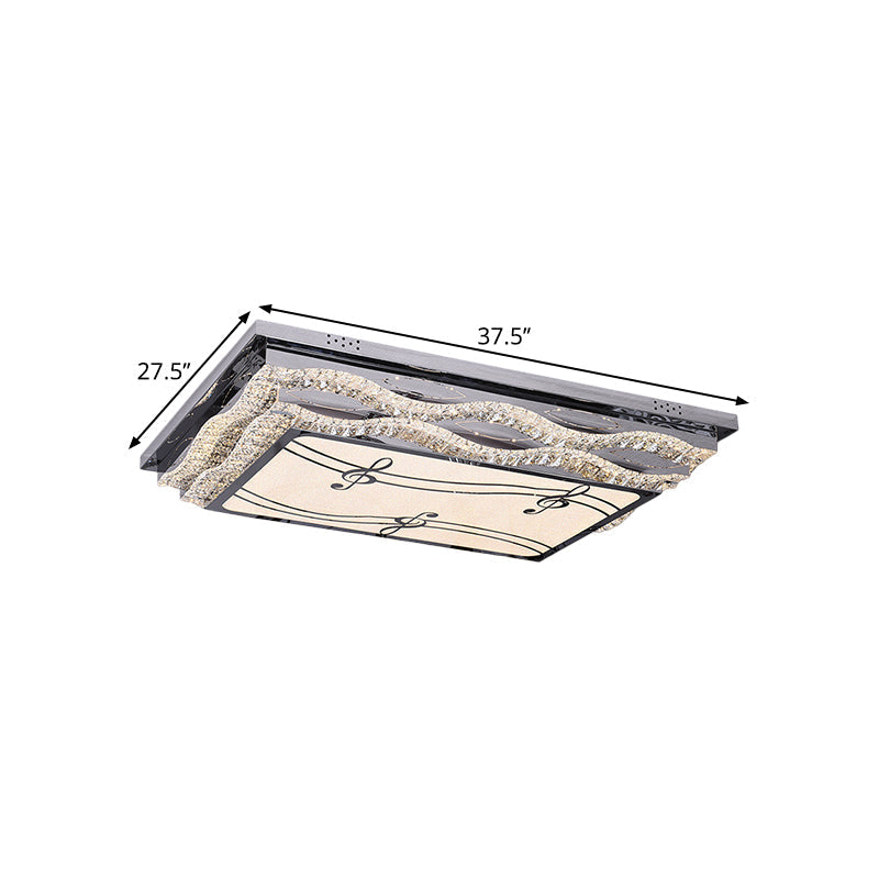 Clear Crystal Led Ceiling Light: Modern Stainless-Steel Flushmount For Bedchamber With Note Pattern