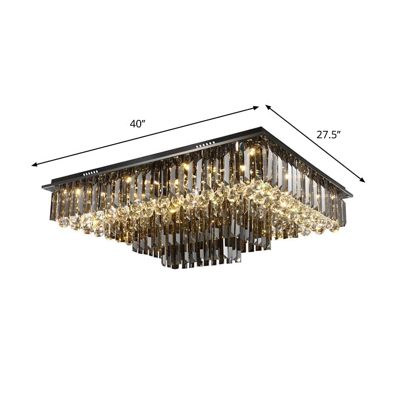 Modern Crystal Prisms Ceiling Light: Rectangular Led Flush Mount In Warm/White