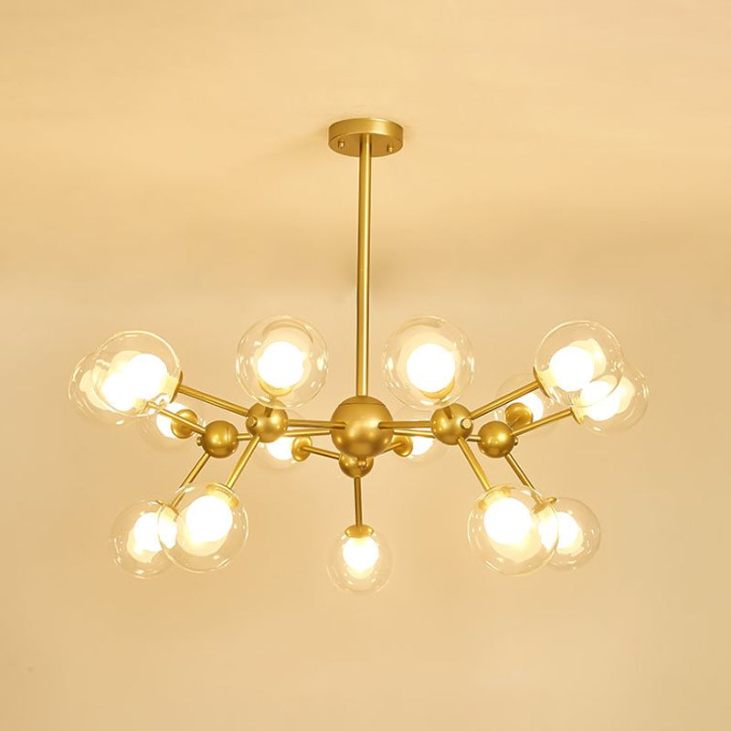 Modern Clear Glass Bubble Chandelier With Starburst Design - 9/12/15 Lights Black/Gold