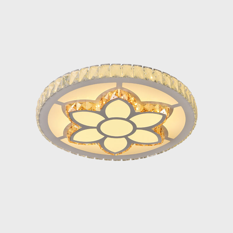 Modern Led Flush Mount Ceiling Light With Clear Crystal Design For Bedroom