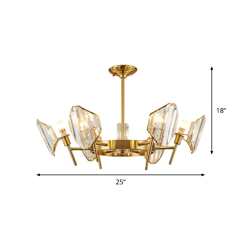 Sleek Gold Crystal Flush Mount Chandelier - Post-Modern Design With Curved Shade Semi Ceiling Light