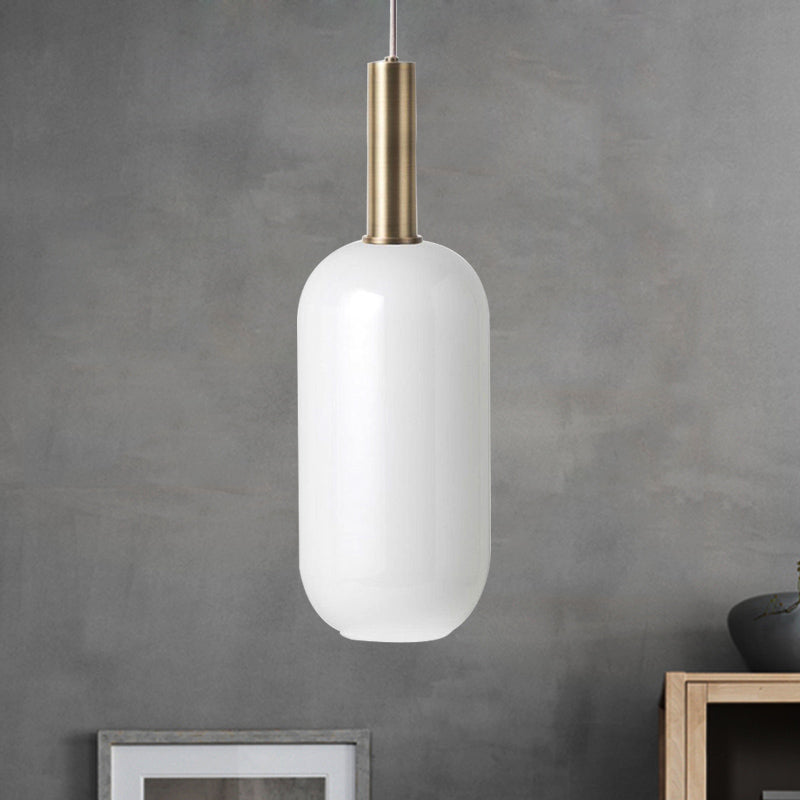 Minimalist Opal Glass Ceiling Pendant - Brass 1 Light Hanging Lamp For Table White