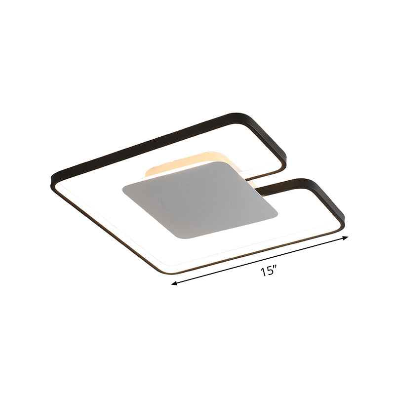 Simple Iron Led Flushmount Ceiling Fixture With Gap Design For Bedroom - Square Frame Thin