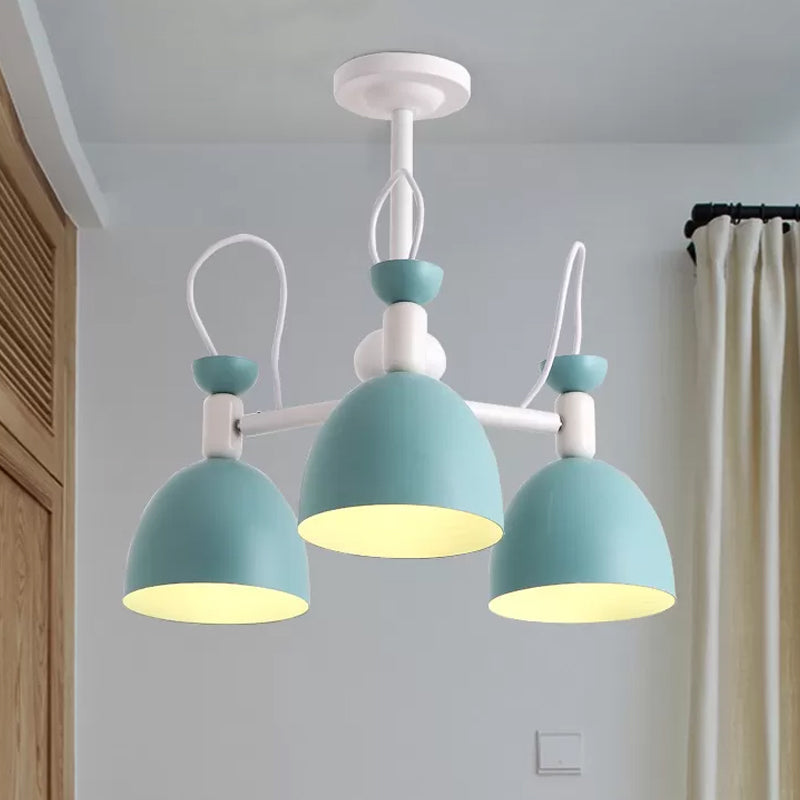 Blue And White Inverted Goblet Dinette Chandelier Macaron Ceiling Lamp With 3/6 Heads 3 /
