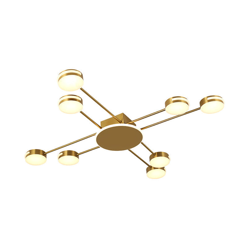 Modern 2-Tier Iron Flush Mount Chandelier With 8 Lights In Black/Gold Finish - Warm/White/Natural