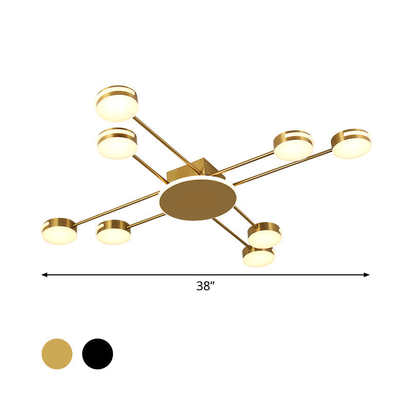 Modern 2-Tier Iron Flush Mount Chandelier With 8 Lights In Black/Gold Finish - Warm/White/Natural