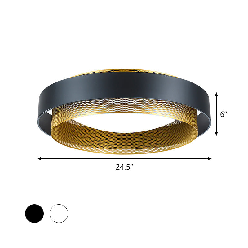 Vintage Metal Surface Ceiling Light - 2-Circle 2-Light Flush Mount Fixture (Black/White-Brass)
