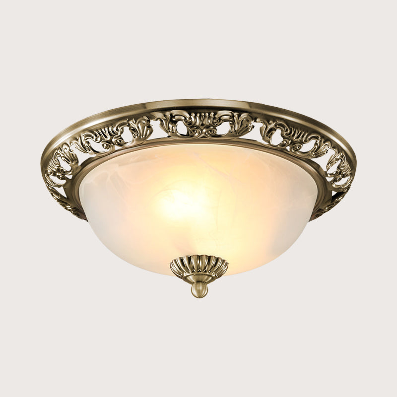 Opal Glass Flush Mount Ceiling Light In Bronze/Copper - Countryside 3-Head Metal Fixture Wide Sizes: