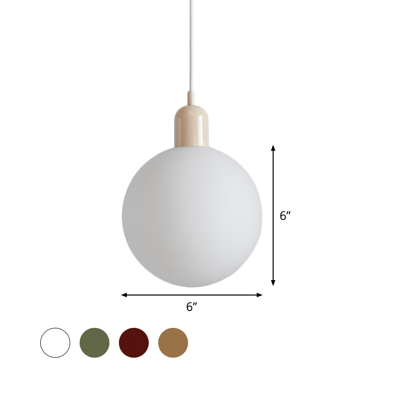 Sleek Opal Glass Drop Pendant Ceiling Light With Red/White/Green Cap