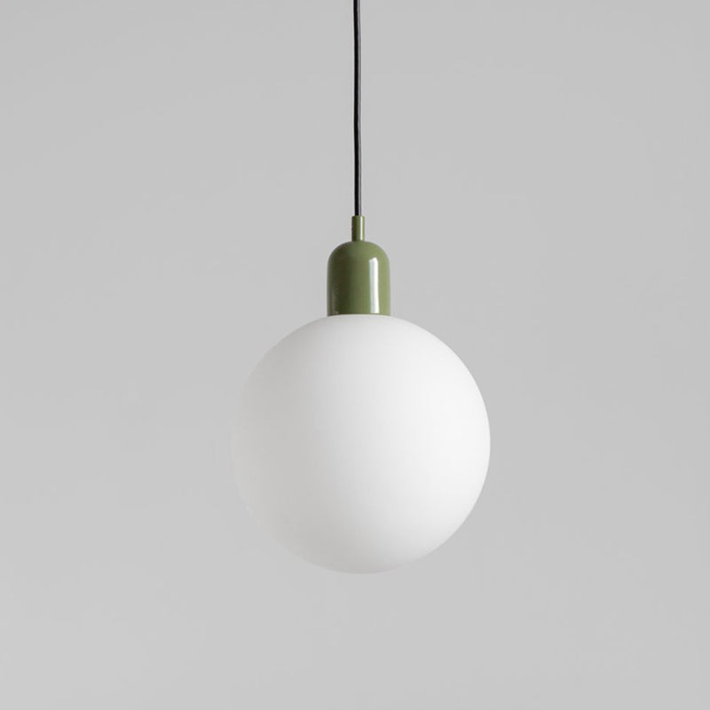 Sleek Opal Glass Drop Pendant Ceiling Light With Red/White/Green Cap