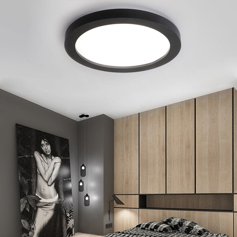 Minimalistic Led Black Flush Mount Ceiling Light Fixture - Plate Metal Recessed Diffuser 14/18/21.5
