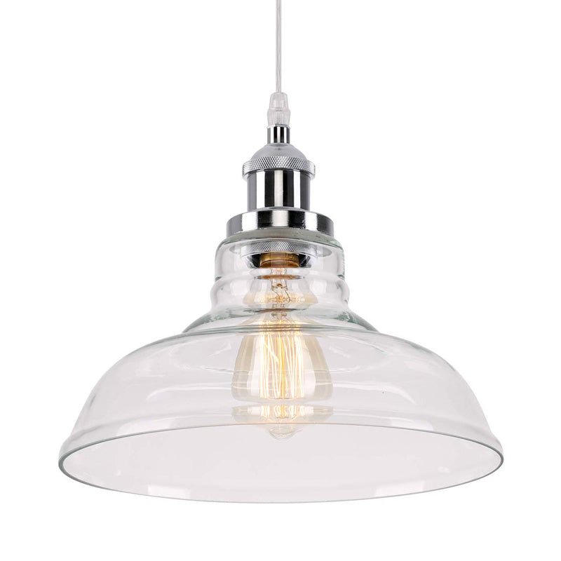 Vintage Chrome Barn Ceiling Pendant Light With Clear Glass - Ideal For Kitchen