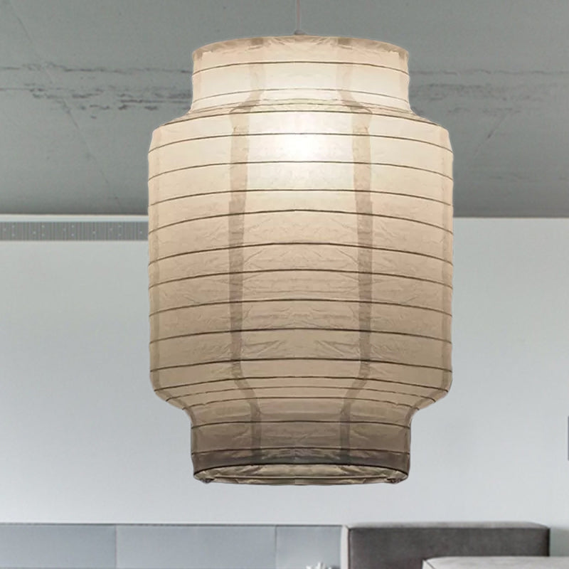 Retro Fabric Lantern Ceiling Pendant - 1-Light White Lamp Kit In 3 Sizes