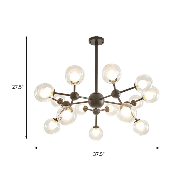 Modern Clear Glass Bubble Chandelier With Starburst Design - 9/12/15 Lights Black/Gold