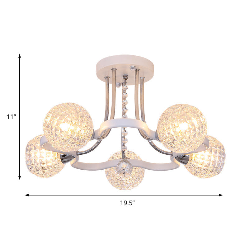Modern White Semi-Flush Mount Ceiling Light With Lattice Glass Crystal Drop And 3/5 Lights