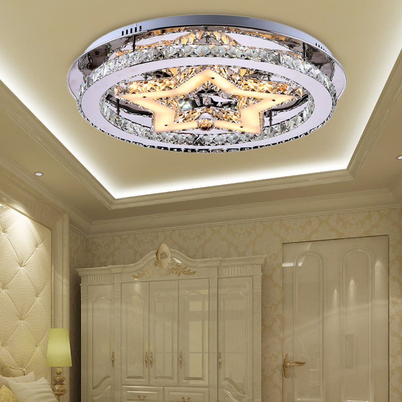 Contemporary Star Semi Flush Pendant Light With Clear Crystal Shade - Led Ceiling Lighting In Chrome