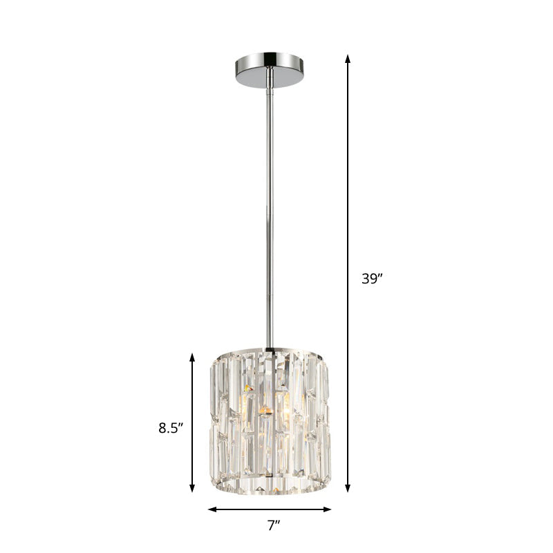 Modern Clear Crystal Cylinder Pendant Light Fixture For Bedside