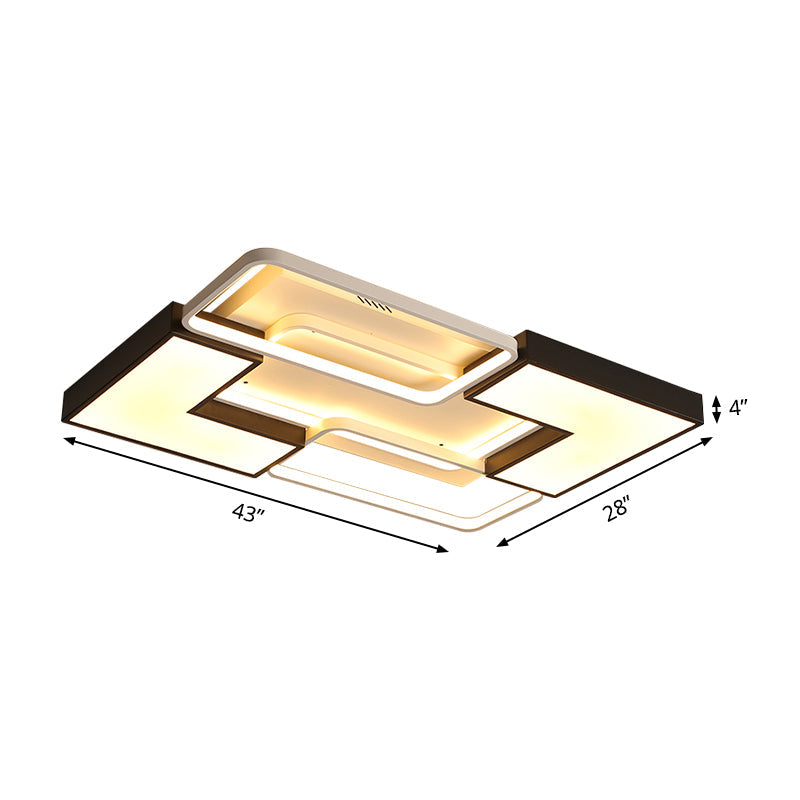 Contemporary Metal Led Ceiling Light Fixture For Living Room - Black Rectangular/Square Flush Design