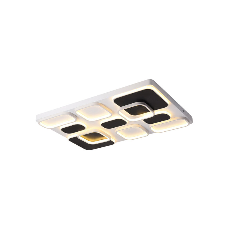Modern Minimalist Square Flush Ceiling Light In Black Acrylic Shade Led 21.5/27.5 Width Perfect For