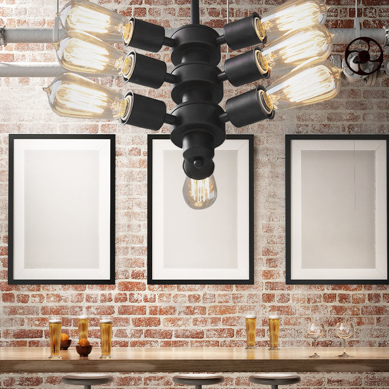 Vintage Black Finish Metal Chandelier With Hanging Rod - 3/4/5 Lights Perfect For Bars 9 /
