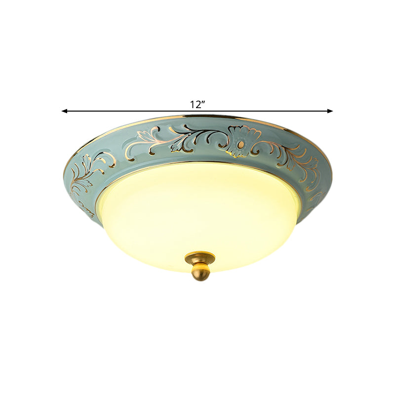 Blue Led Lodge Style Flush Mount Ceiling Light - 12/14 W Frosted Glass Warm/White