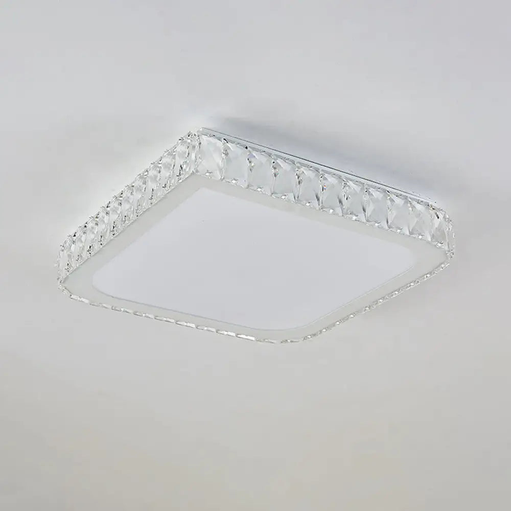 16/19.5 Crystal Flushmount Led Ceiling Light - Minimalist Square Design White
