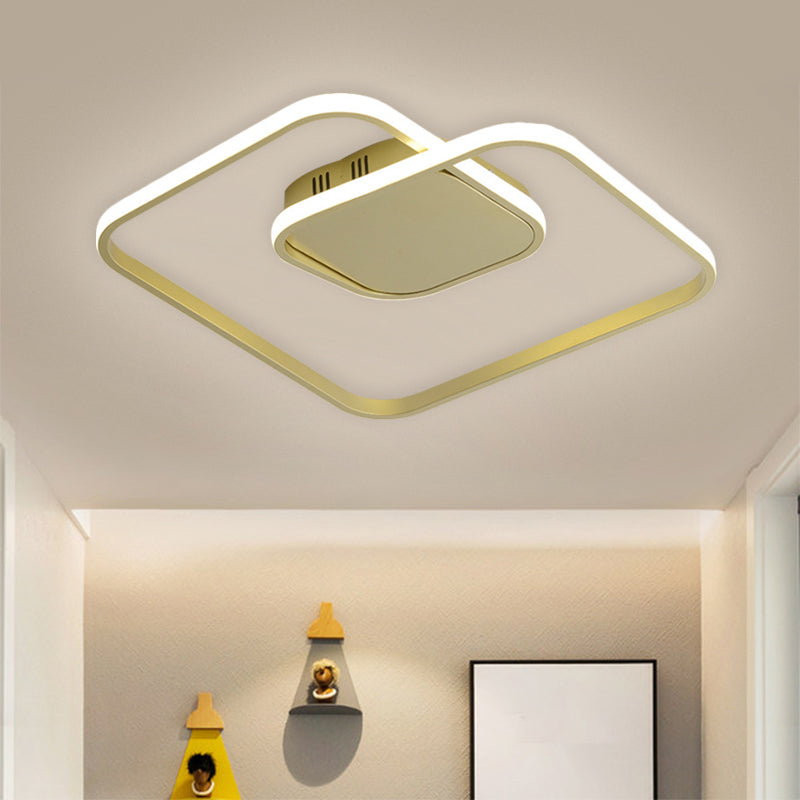 Sleek Metallic Square Led Ceiling Flush Mount Light In Black/White/Gold Shades With Warm/White/3